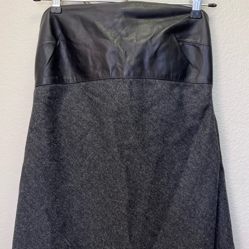 Susan Lazar leather mohair and wool strapless dress